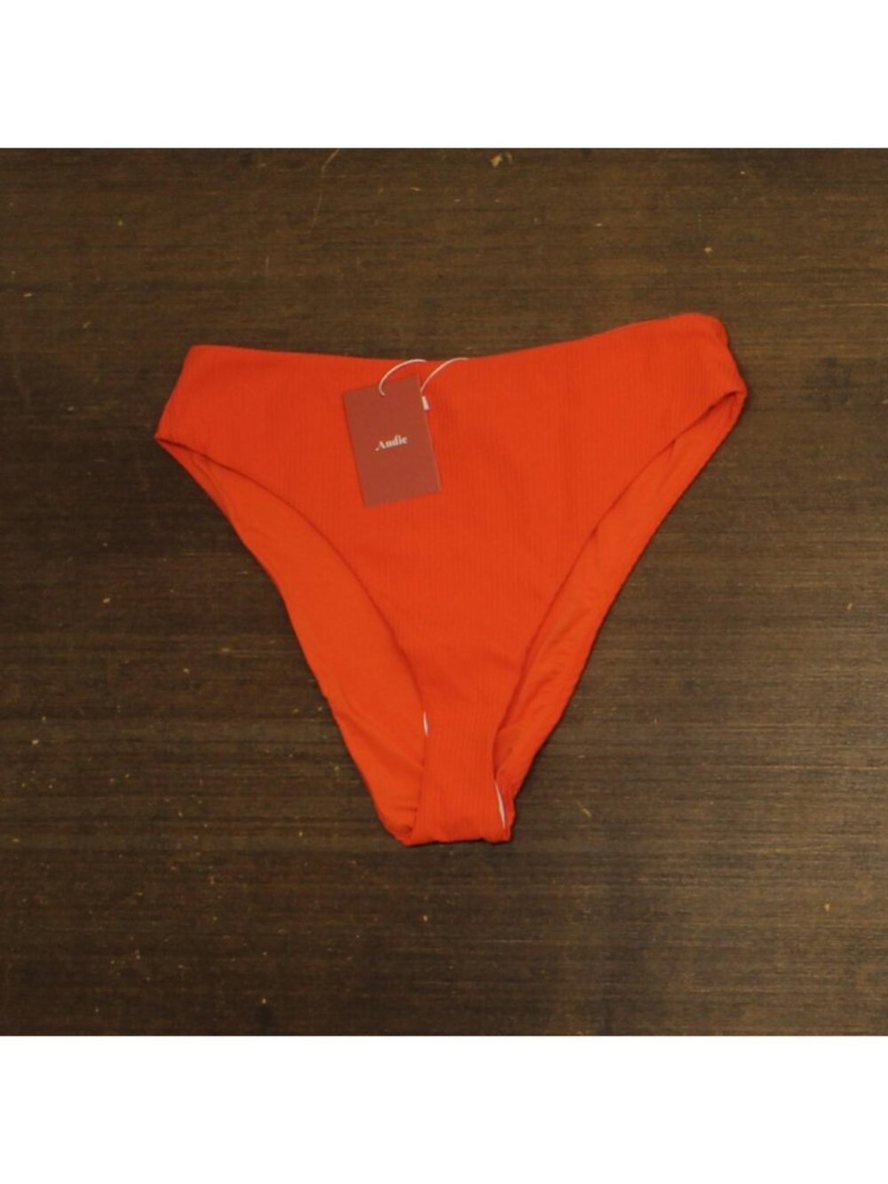 NWT Andie Ribbed 90s High Waist Bikini Bottom AB488 Vermillion Orange M - Picture 4 of 8